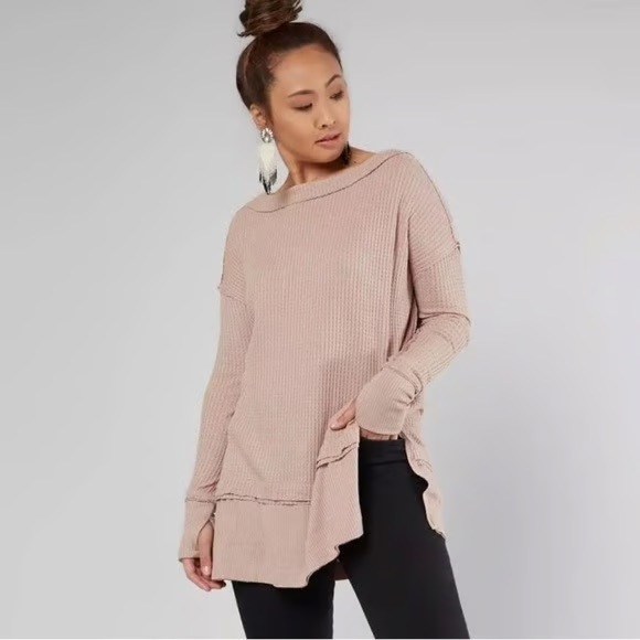 We The Free Tops - FREE PEOPLE We The Free North Shore Thermal Knit Tunic Top, Dusty beige small